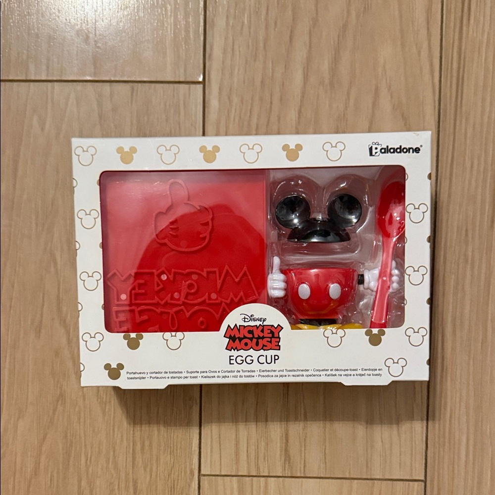 In Box NWT Disney Red and Black Mickey Mouse Egg Cup with Spoon